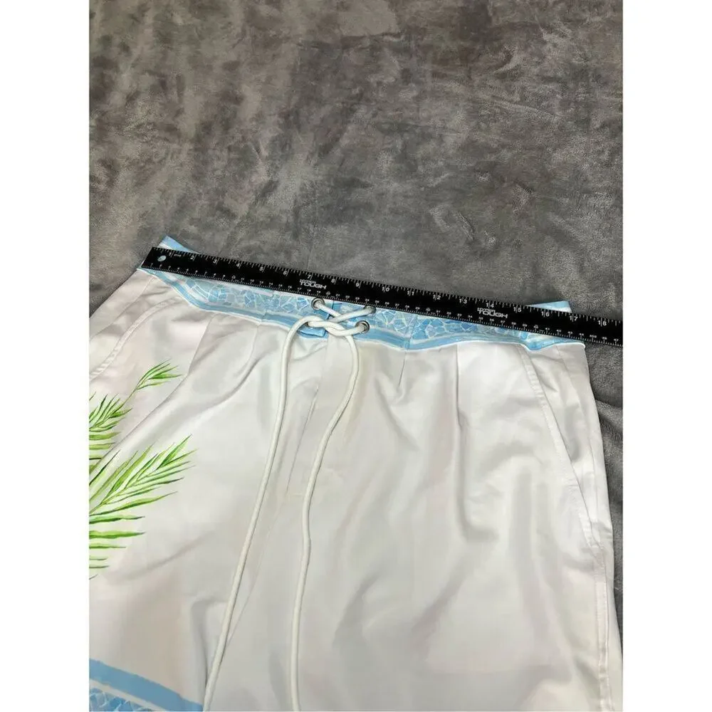 Revolve SER.O.YA Board Shorts Mens Large White Blue Floral Swim Trunks NWOT